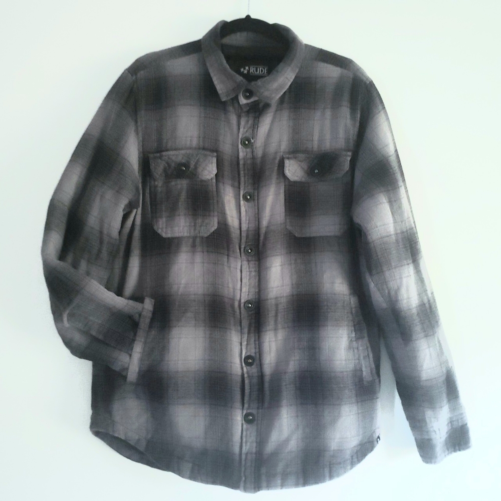 RUDE black gray plaid flannel jacket